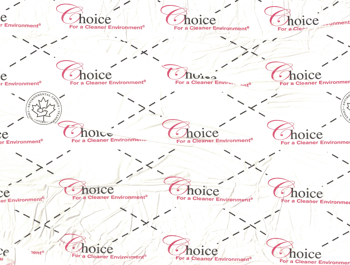 I designed the logo and wrapper for Choice brand individually wrapped toilet paper rolls. This is a scan of the printed wrap