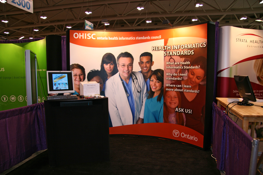 Ontario Health Informatics Standards Council (OHISC) tradeshow booth design. This was designed for the Ontario Ministry of Health and Long Term Care.