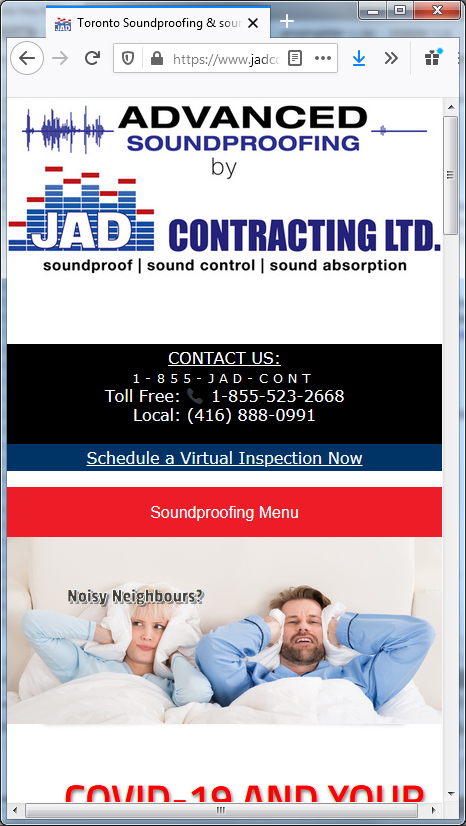 JAD Contracting Website: Mobile view