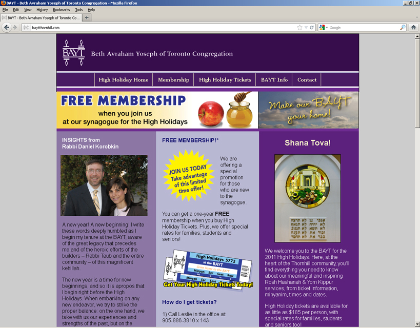 Old version of the Beth Avraham Yoseph of Toronto Congregation website