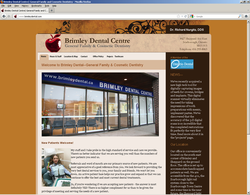 The original website for Brimley Dental